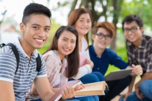 group of happy college kids university